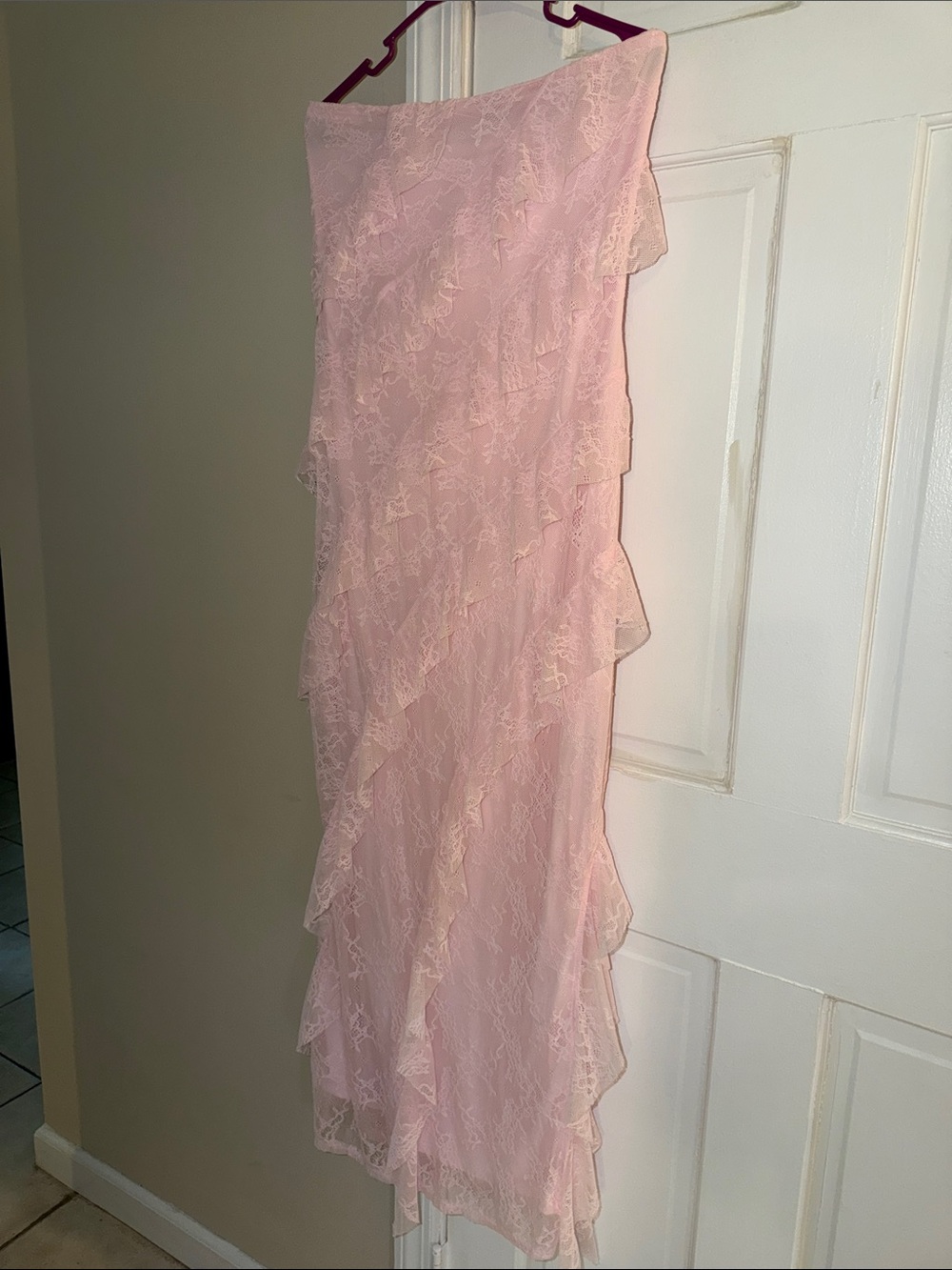 wild fable Light Pink Asymmetrical Lace Ruffle Skirt